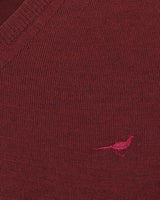 Laksen Sussex, merino herentrui met V-hals, vintage port