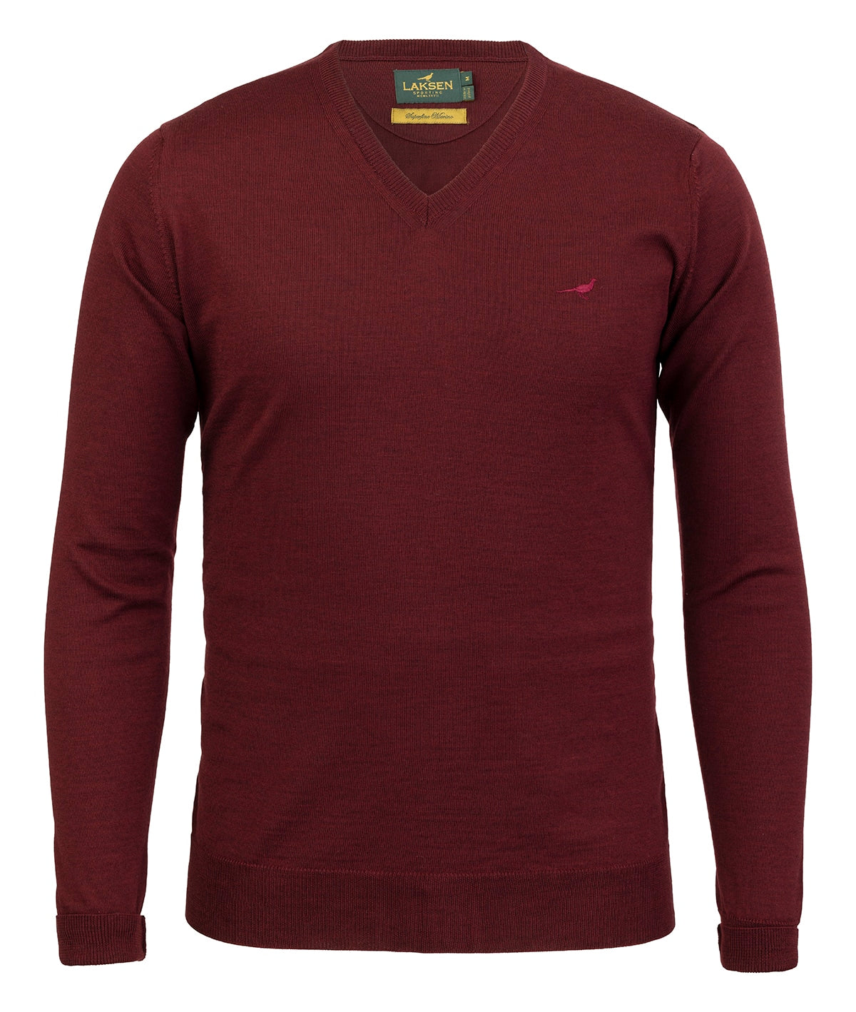 Laksen Sussex, merino herentrui met V-hals, vintage port