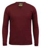 Laksen Sussex, merino herentrui met V-hals, vintage port