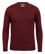 Laksen Sussex, merino herentrui met V-hals, vintage port