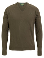 Laksen Trent V-Neck, lamswollen herentrui, olive