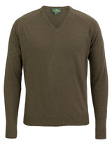 Laksen Trent V-Neck, lamswollen herentrui, olive