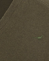 Laksen Trent V-Neck, lamswollen herentrui, olive