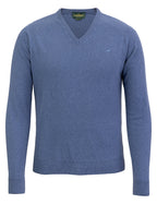 Laksen Trent V-Neck, lamswollen herentrui, loch blue