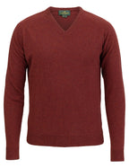 Laksen Trent V-Neck, lamswollen herentrui, rusty