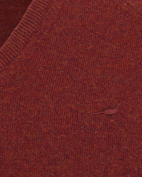 Laksen Trent V-Neck, lamswollen herentrui, rusty