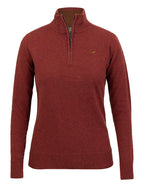 Laksen Tyne Zip-Neck, lamswollen damestrui, rusty