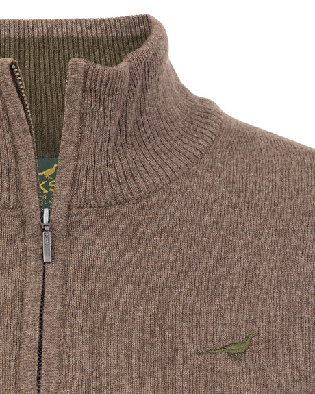 Laksen Tyne Zip-Neck, lamswollen damestrui, camel