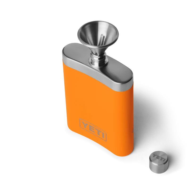 Yeti Rambler Flask, king crab orange/upland bird