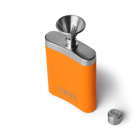 Yeti Rambler Flask, king crab orange/upland bird