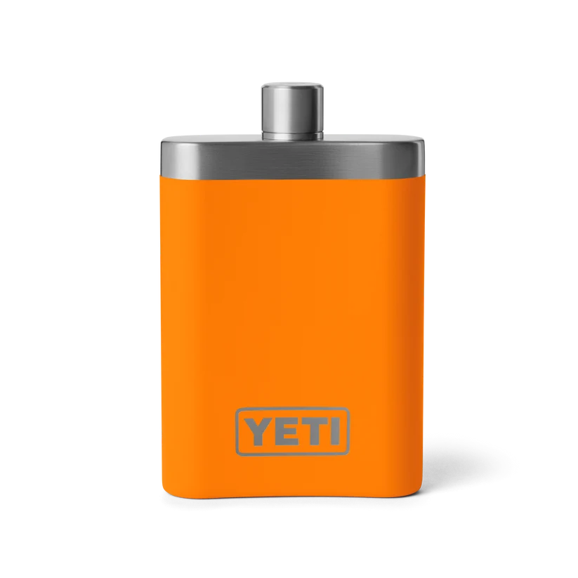 Yeti Rambler Flask, king crab orange/upland bird