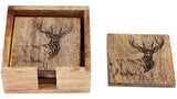 Onderzetters, set van 4, Hout met hertmotief