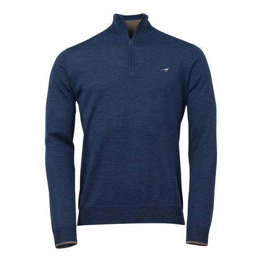 Laksen Norfolk Zip Neck Merino, cornflower