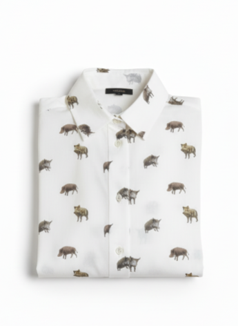 Skogen Dames Blouse Met Wilde Zwijnen, white/dark brown