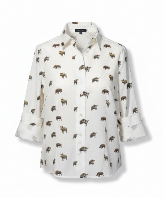 Skogen Dames Blouse Met Wilde Zwijnen, white/dark brown