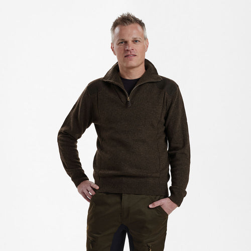 Deerhunter Sheffield Knit with zip-neck, dark elm