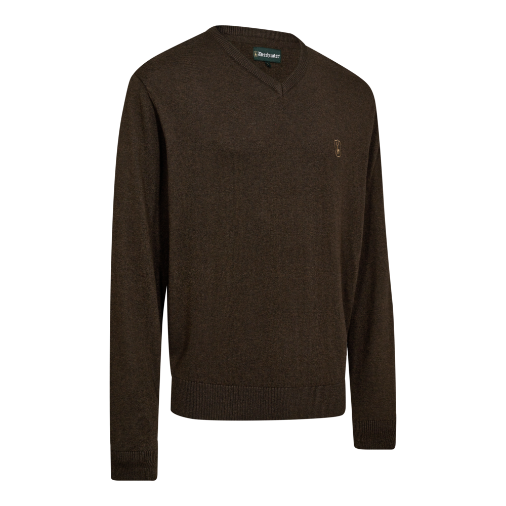 Deerhunter Harrington V-neck knit, brown melange