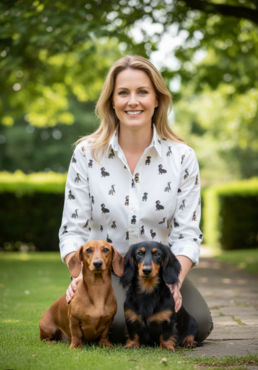 Skogen Dames Blouse Met Teckels, white/brown/black