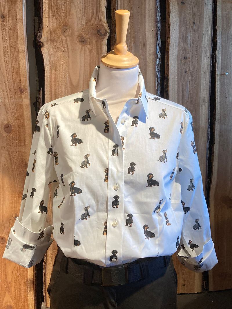 Afbeelding laden in Galerijviewer, Skogen Dames Blouse Met Teckels, off white/brown/black
