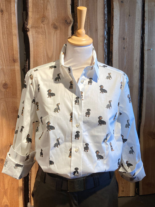 Skogen Dames Blouse Met Teckels, off white/brown/black