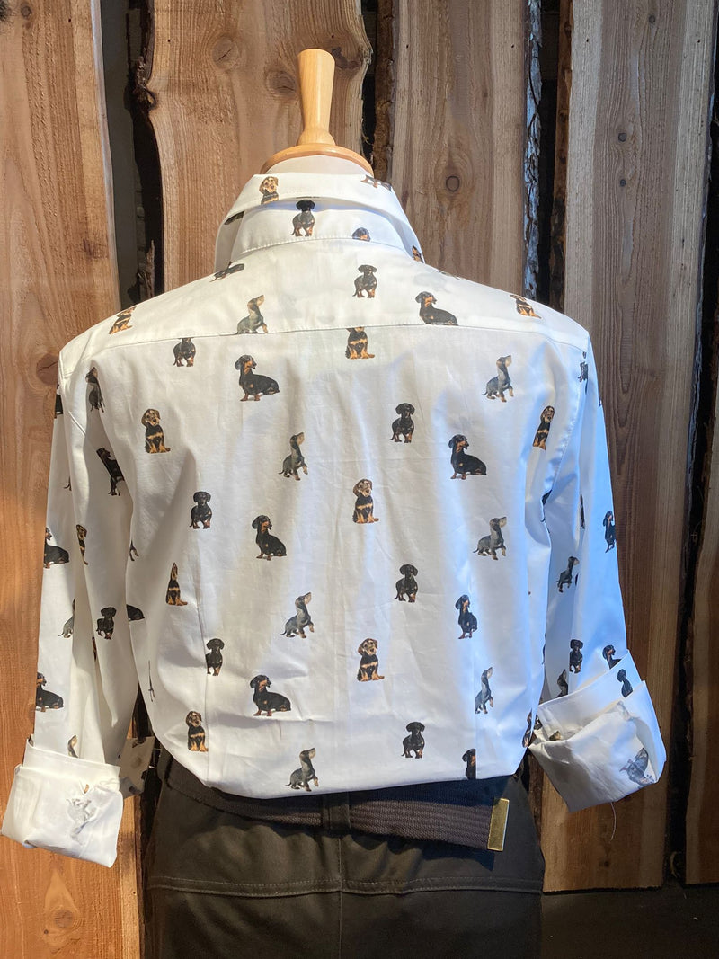 Afbeelding laden in Galerijviewer, Skogen Dames Blouse Met Teckels, off white/brown/black
