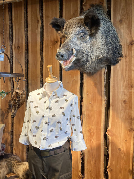 Skogen Dames Blouse Met Wilde Zwijnen, white/dark brown