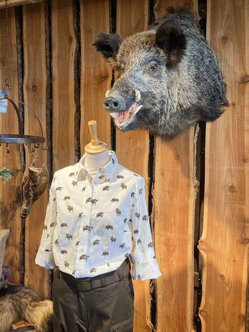 Skogen Dames Blouse Met Wilde Zwijnen, white/dark brown