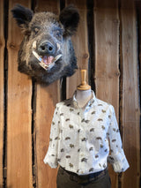Skogen Dames Blouse Met Wilde Zwijnen, white/dark brown