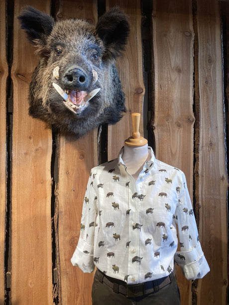 Skogen Dames Blouse Met Wilde Zwijnen, white/dark brown