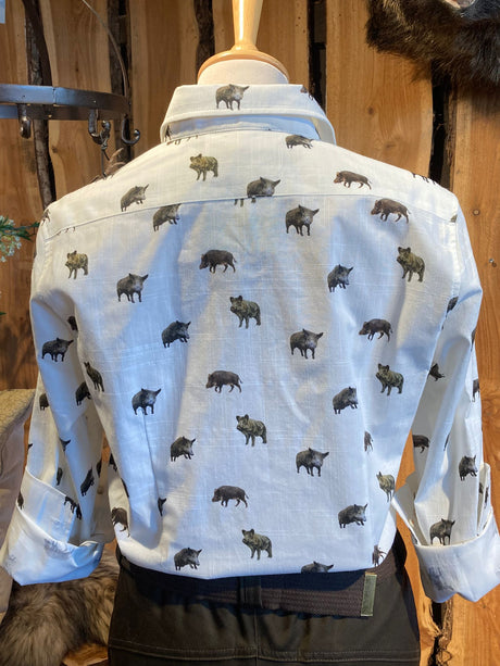 Skogen Dames Blouse Met Wilde Zwijnen, white/dark brown