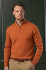 Norfolk Zip Neck Merino Sweater - Orange