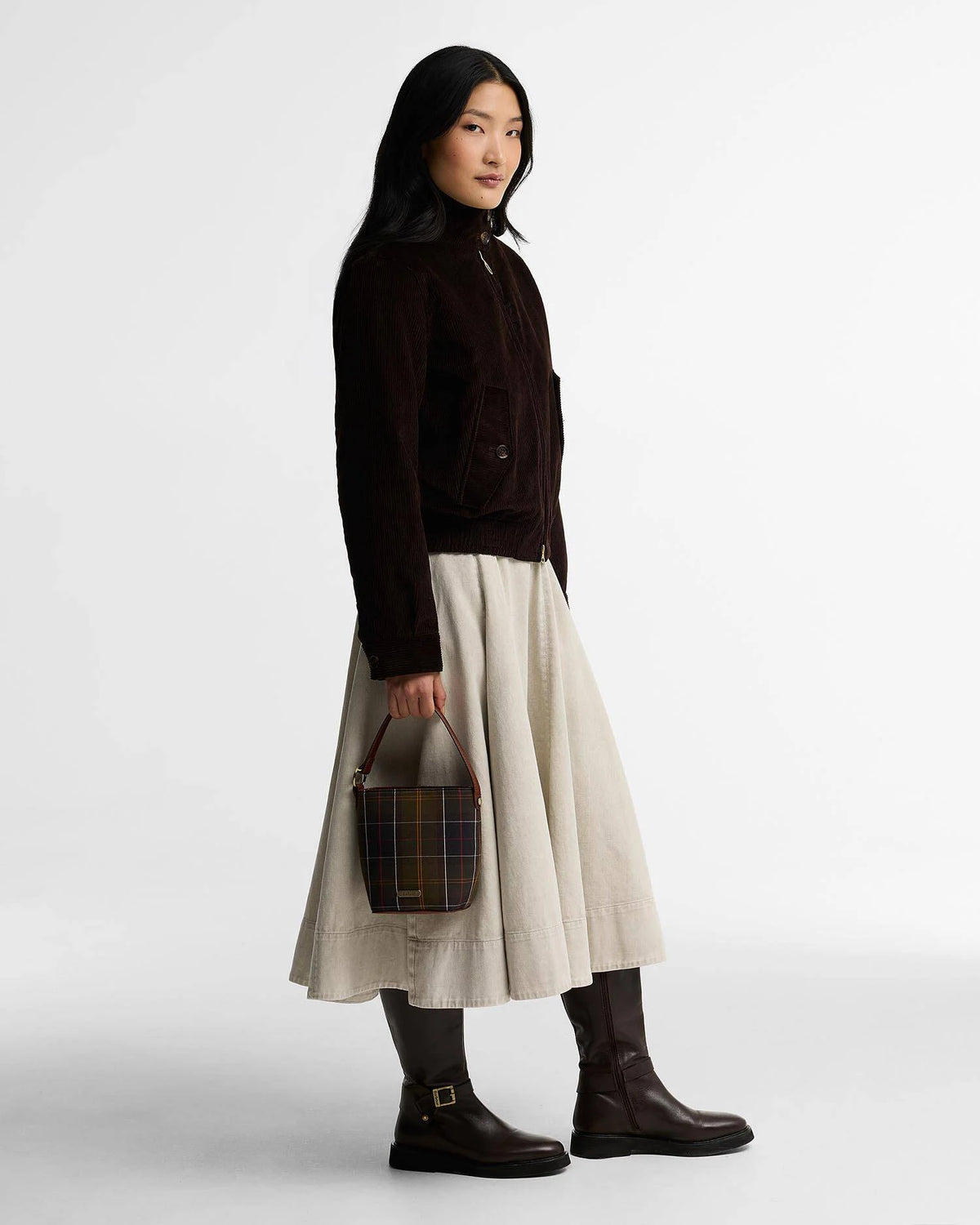 Barbour Cedar Mini Tartan Bucket Bag, classic tartan