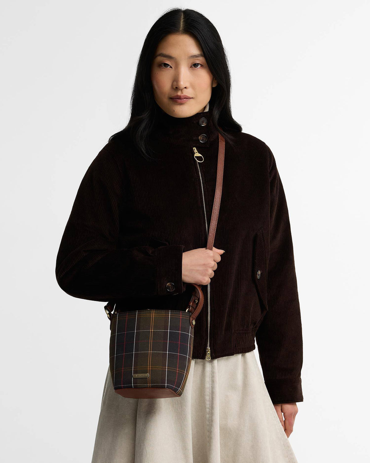 Barbour Cedar Mini Tartan Bucket Bag, classic tartan