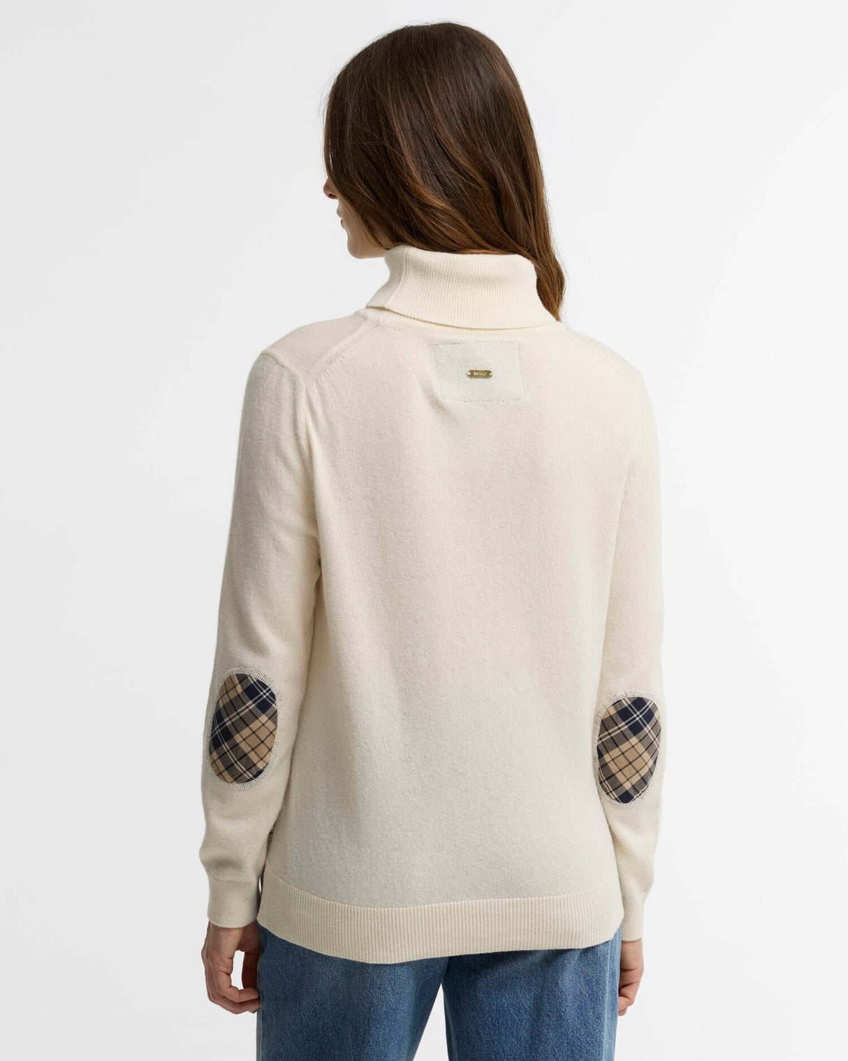 Barbour Pendle Roll-Neck Jumper Ecru/Birchwood Tartan