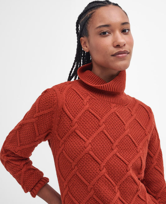 Barbour Burne Roll Neck Knit, spiced pumpkin