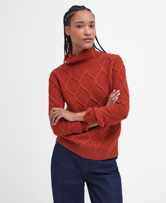 Barbour Burne Roll Neck Knit, spiced pumpkin