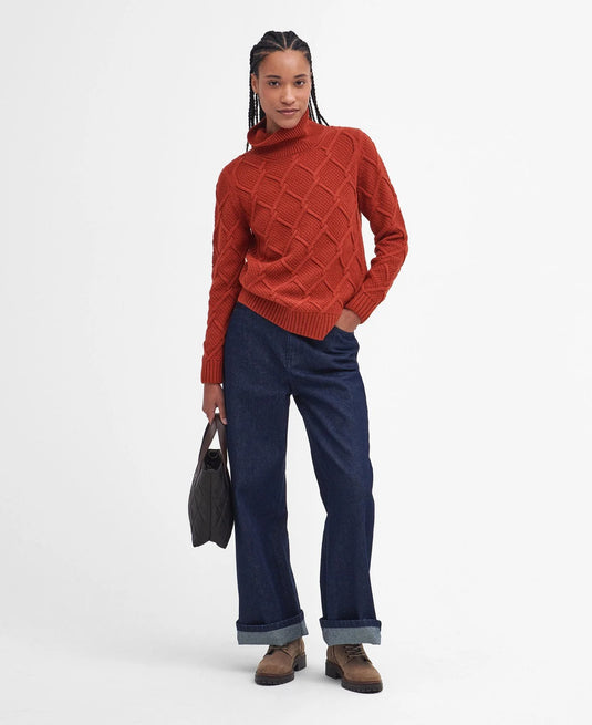 Barbour Burne Roll Neck Knit, spiced pumpkin