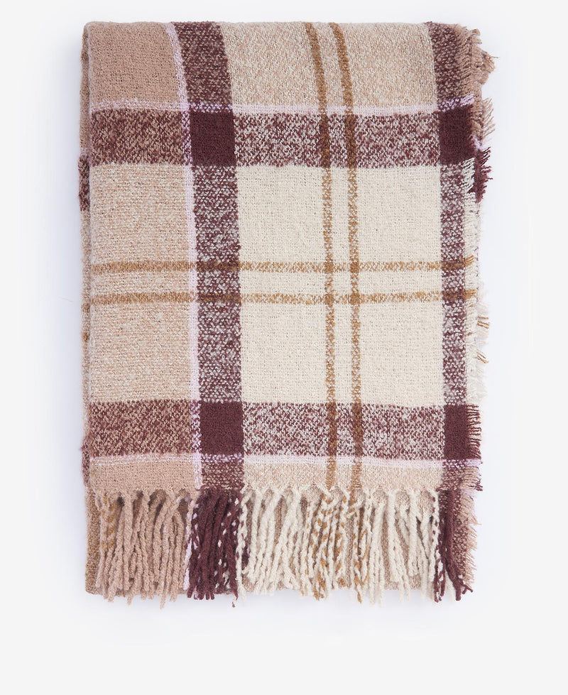 Load image into Gallery viewer, Barbour Tartan Boucle Scarf, muted cabernet
