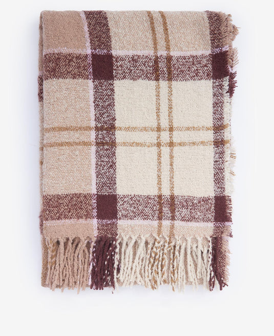 Barbour Tartan Boucle Scarf, muted cabernet