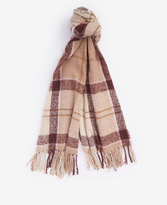 Barbour Tartan Boucle Scarf, muted cabernet