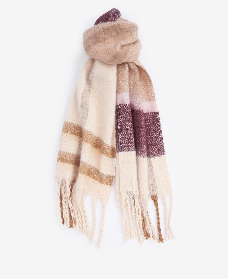 Laden Sie das Bild in Galerie -Viewer, Barbour Isla Tartan Boucle Scarf, muted cabernet
