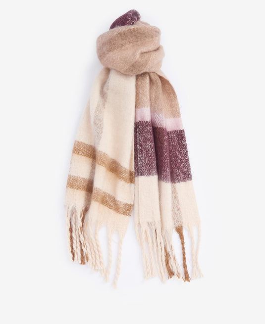 Barbour Isla Tartan Boucle Scarf, muted cabernet