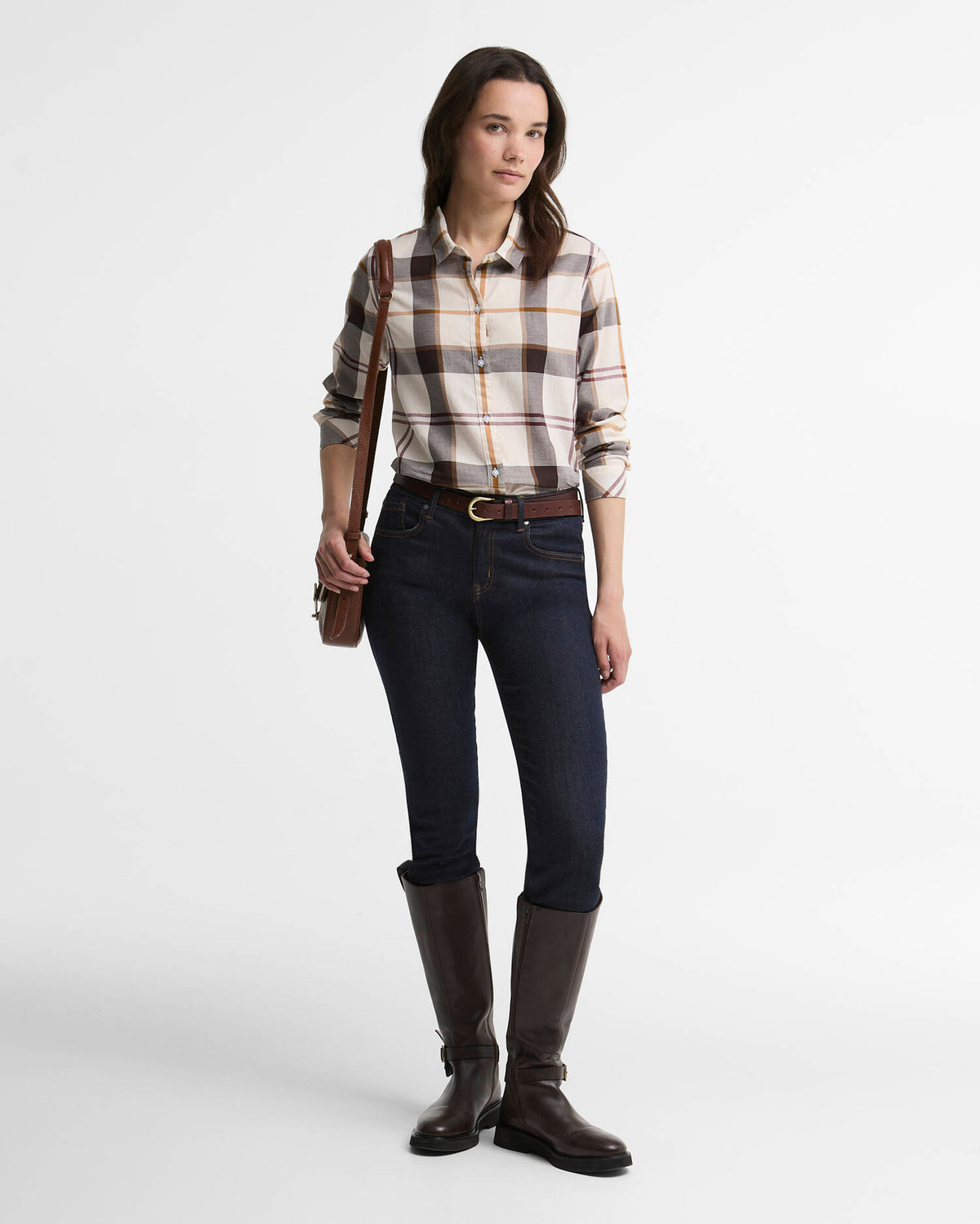 Barbour Moorland Relaxed Long Sleeve Shirt, ecru muted tartan