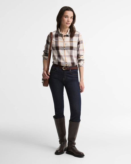Barbour Moorland Relaxed Long Sleeve Shirt, ecru muted tartan