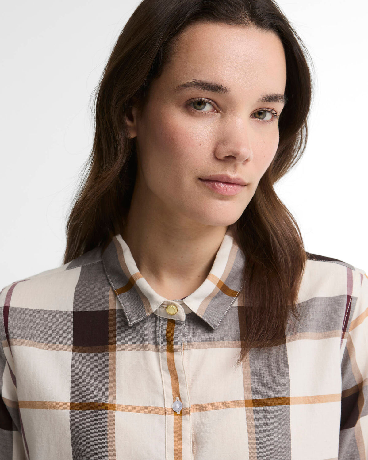 Barbour Moorland Relaxed Long Sleeve Shirt, ecru muted tartan