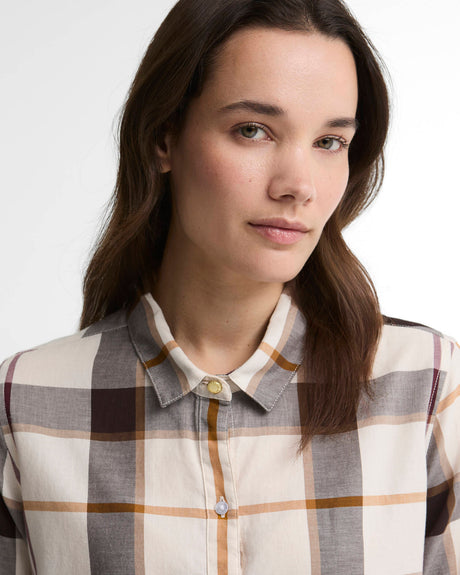 Barbour Moorland Relaxed Long Sleeve Shirt, ecru muted tartan