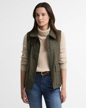 Barbour Joyce Wool Gilet Olive Price Of Wales Check