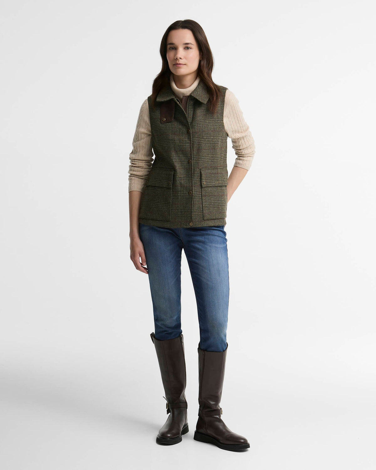 Barbour Joyce Wool Gilet Olive Price Of Wales Check