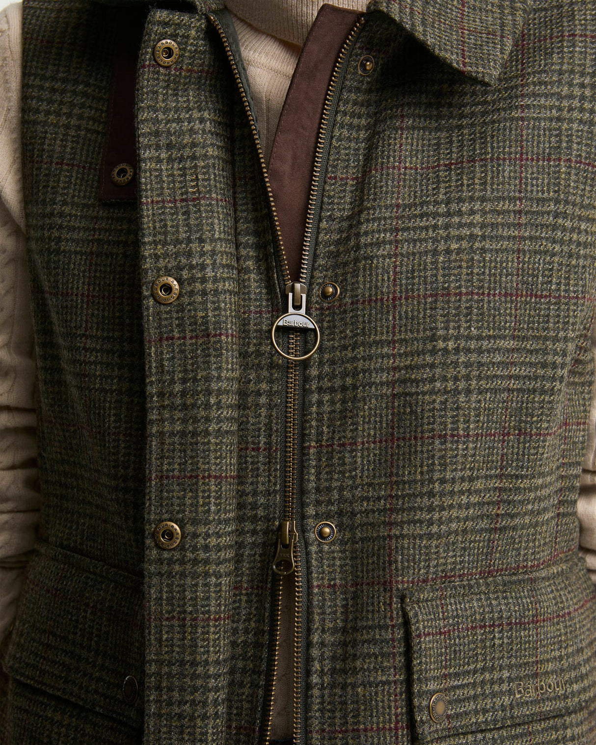 Barbour Joyce Wool Gilet Olive Price Of Wales Check