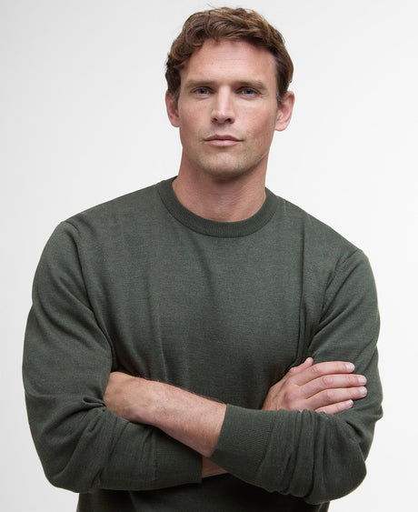 Barbour Bayfield Knitted Crew Jumper, mid olive